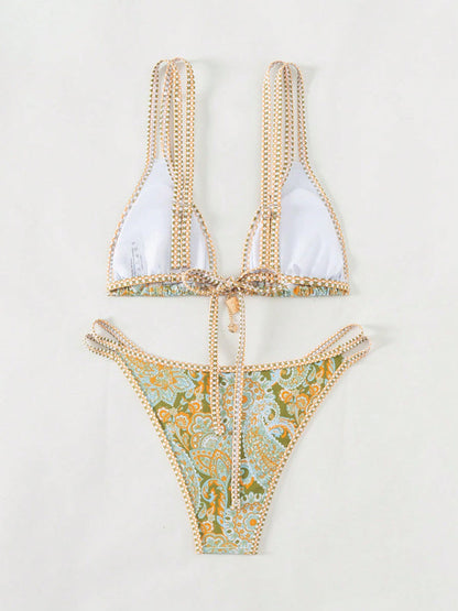 New Paisley floral print sexy strappy bikini